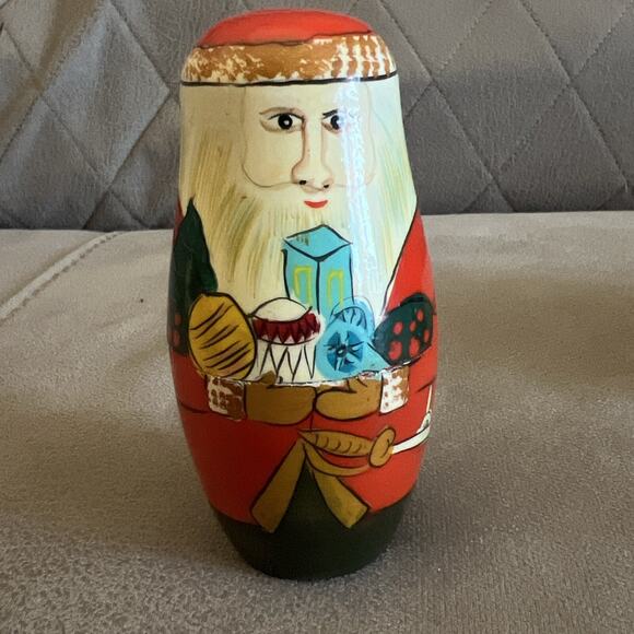 Vintage Santa Claus Nesting Dolls Christmas 5 Piece Hand painted Unsigned 5.5” - Picture 5 of 12